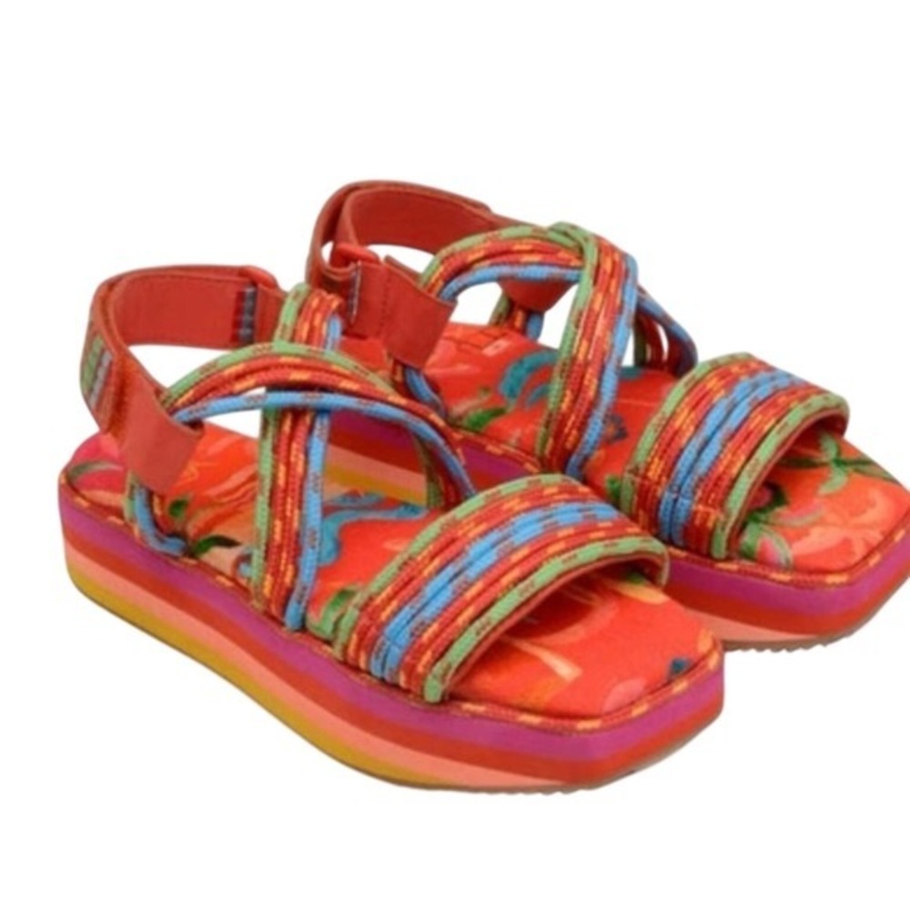 Farm Rio Ipanema Tropical Platform Sandal Vibrant Multicolor Beach Boho Size 8‎